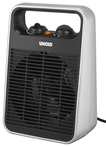 Unold 86106 Heizlüfter Handle - Schwarz/Silber, 1000 Watt, 4 Stufen-Schalter, Ventilatorfunktion, Warmluft, Heißluft, leicht und leise, Tragegriff, Überhitzungsschutz, mobile & kompakt im Sale